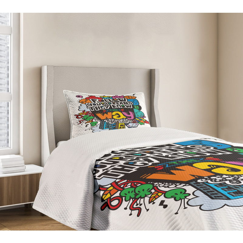 Monster Doodle Positive Words Bedspread Set