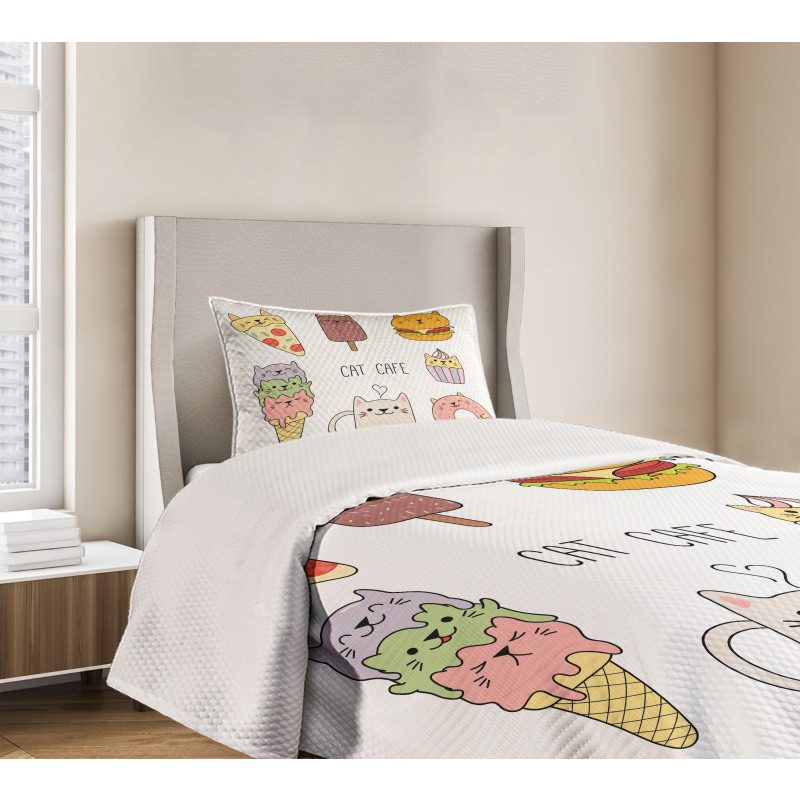 Cats Cafe Food Shapes Bedspread Set