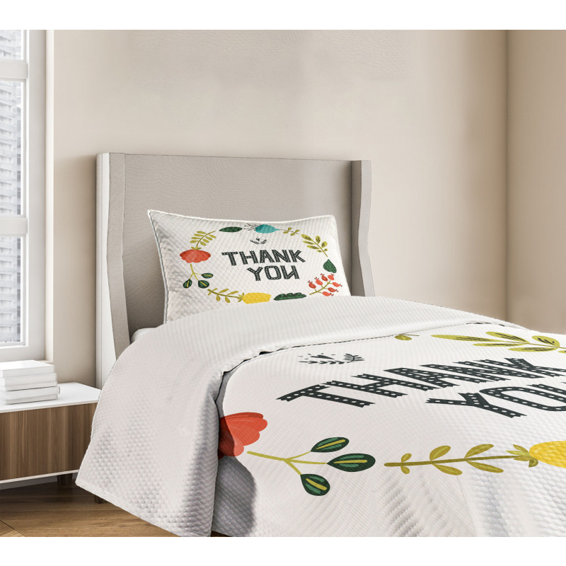 Typography Floral Wreath Bedspread Set