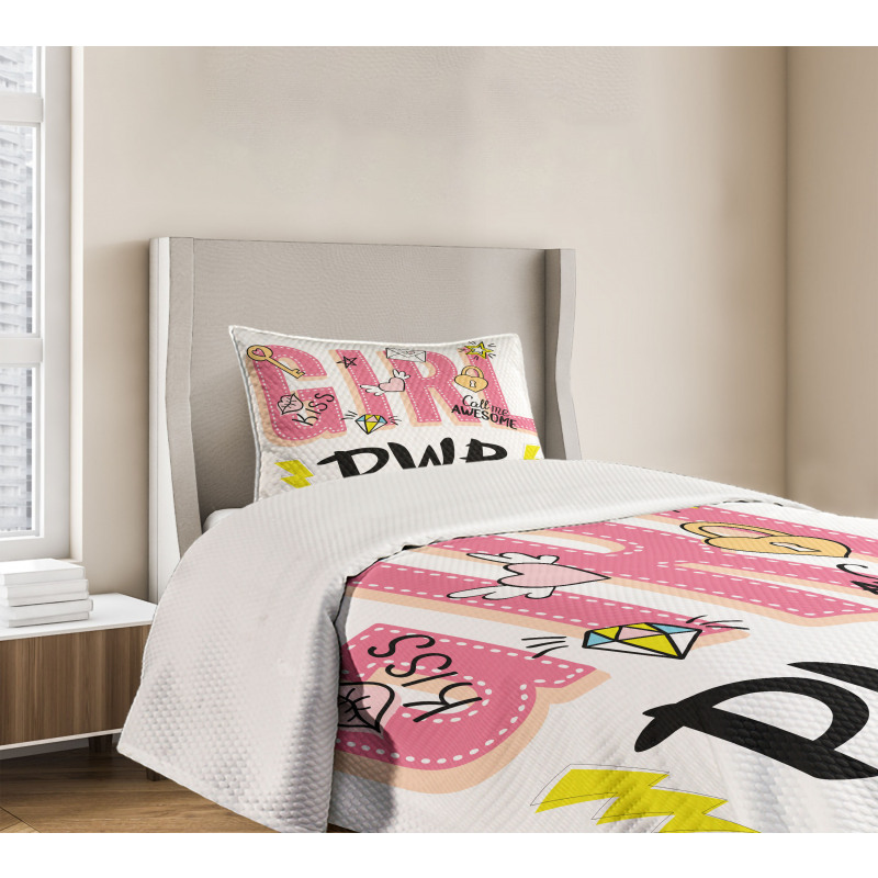 Girl Power with Hearts Bedspread Set