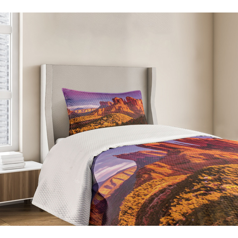 Cliffs Rocks and Violet Sky Bedspread Set