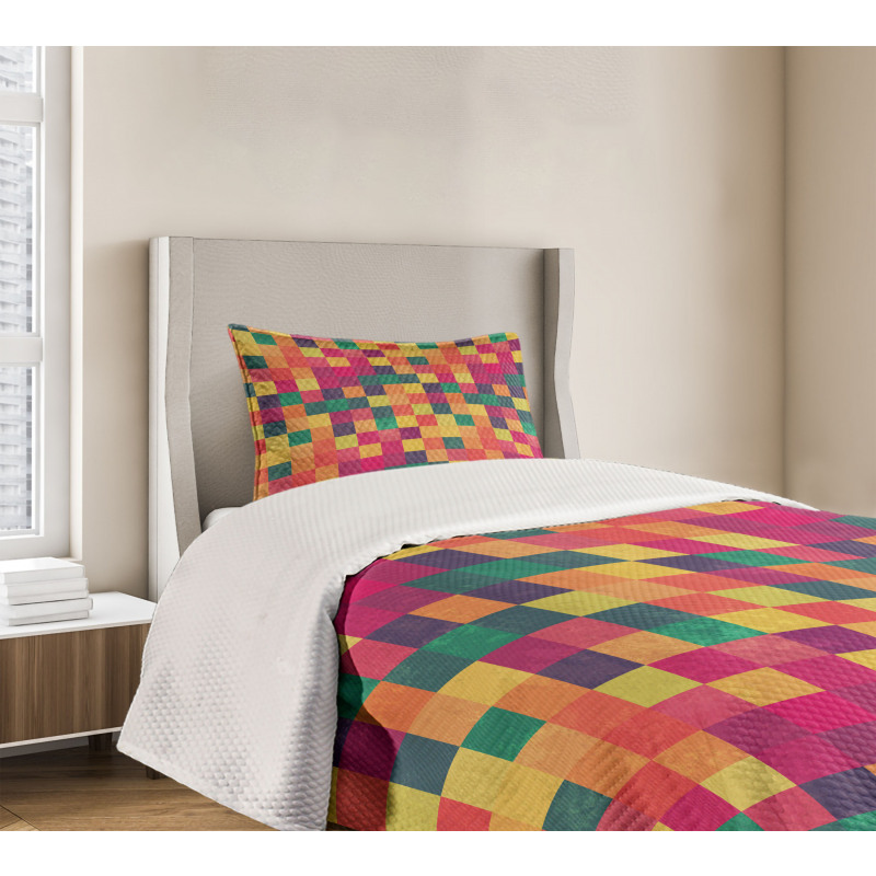 Vintage Colorful Squares Bedspread Set