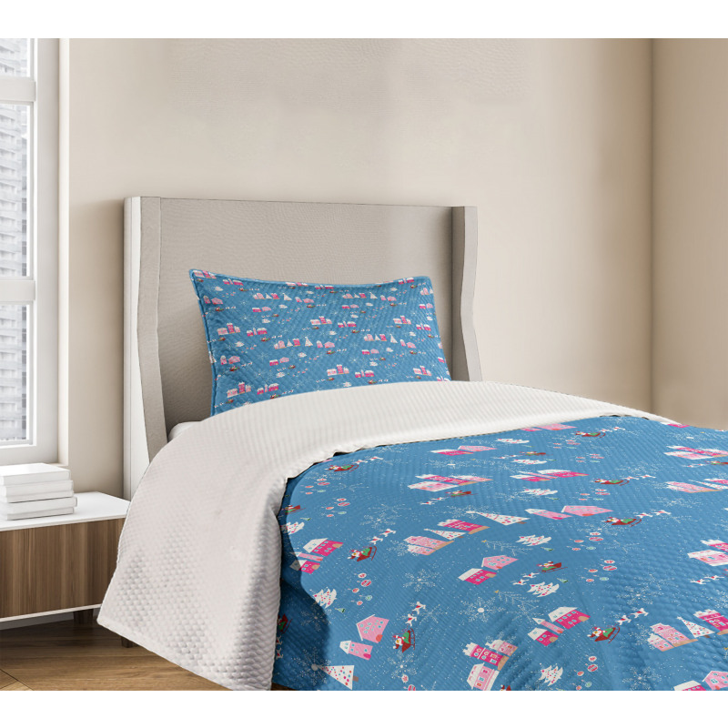 Cartoonish Noel Scenery Bedspread Set