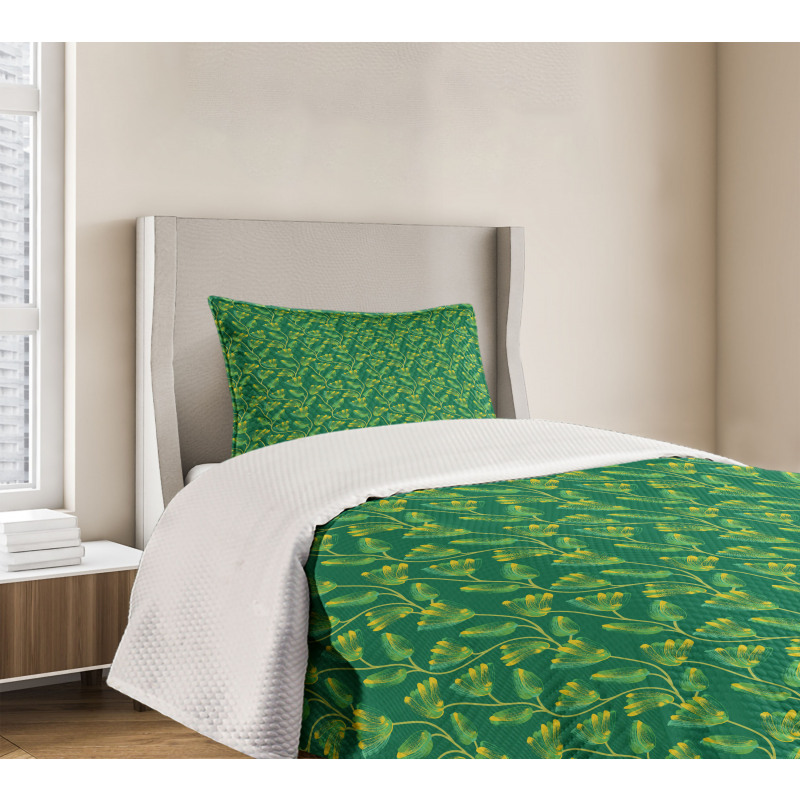 Herb with Paint Stain Effect Bedspread Set