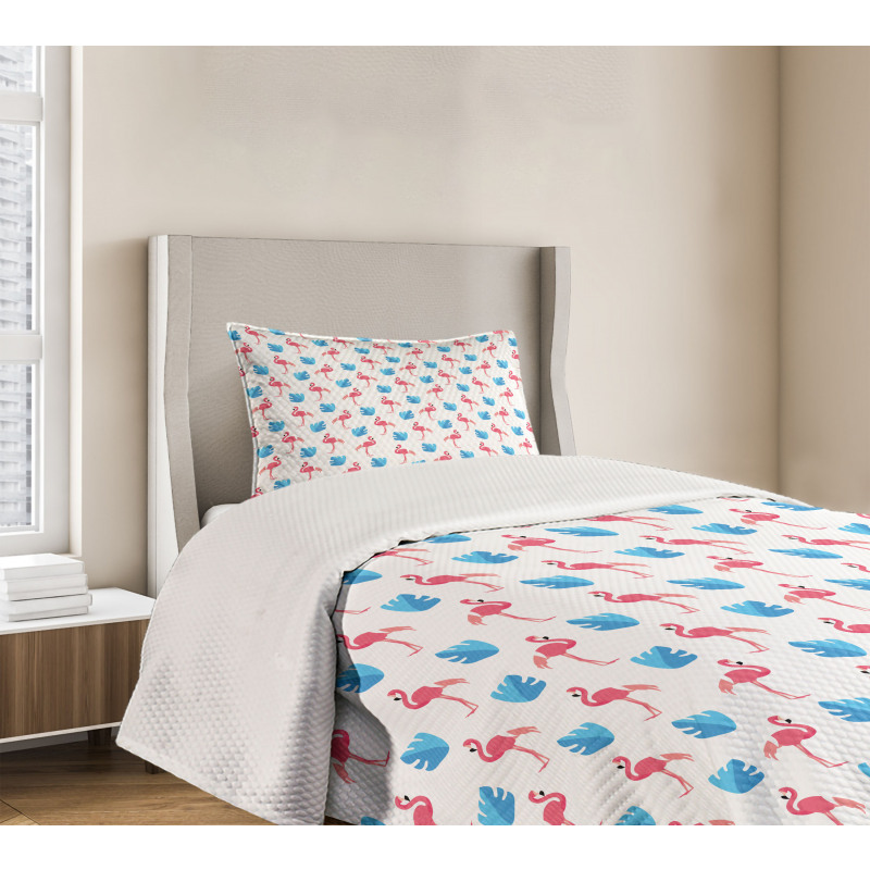 Flamingo Birds Palm Leaves Bedspread Set