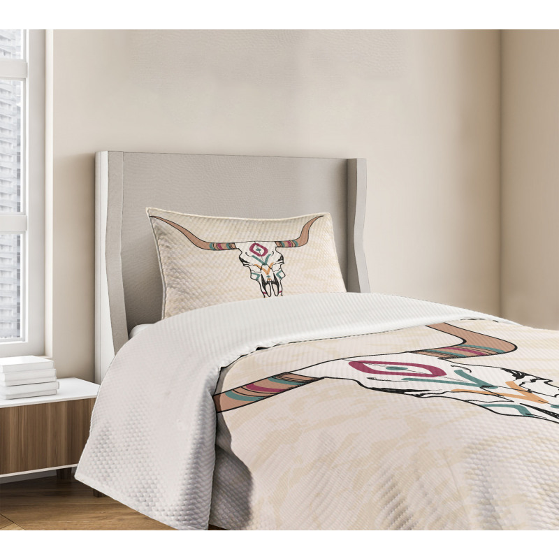 Tribal Bull Skull Folkloric Bedspread Set