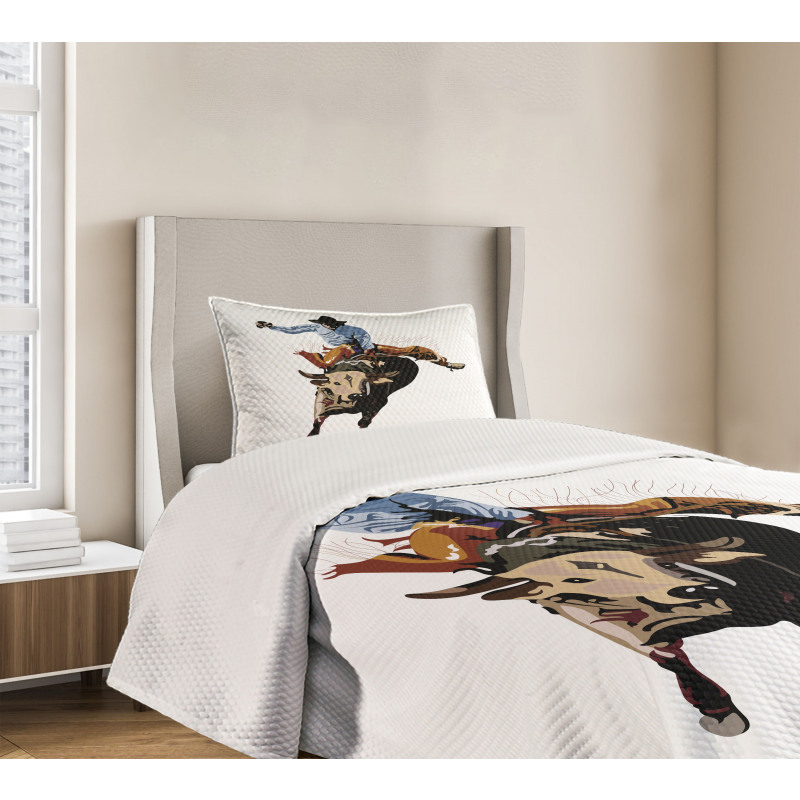 Cowboy Bucking Bull Western Bedspread Set