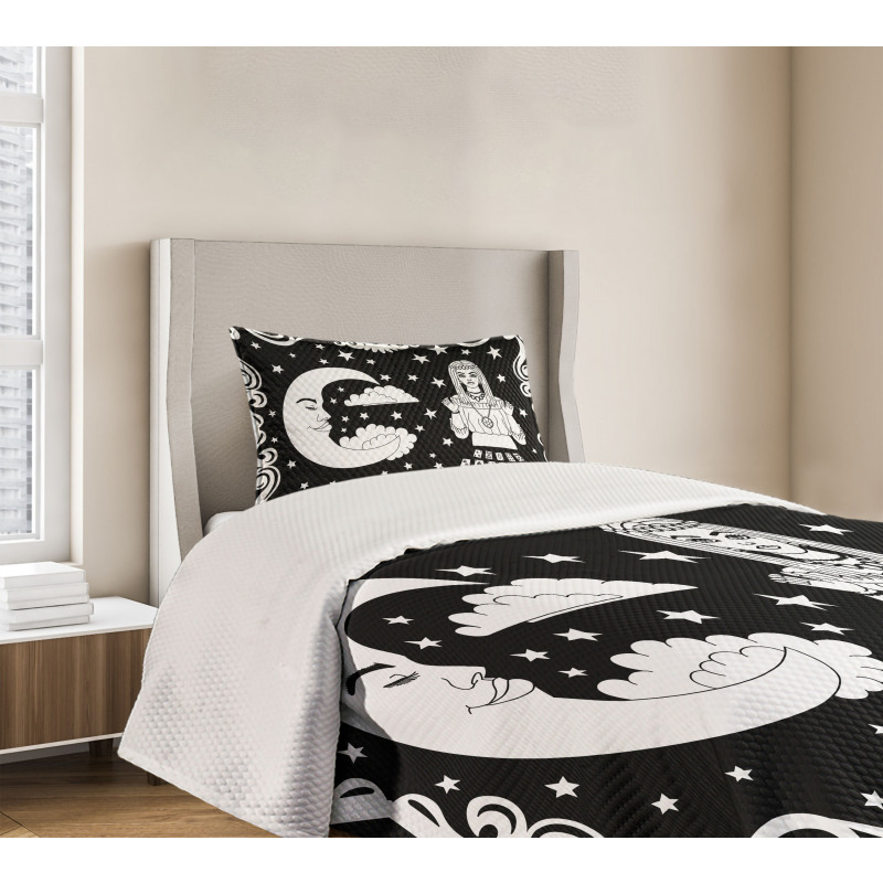 Vintage Cartoon Monochrome Bedspread Set