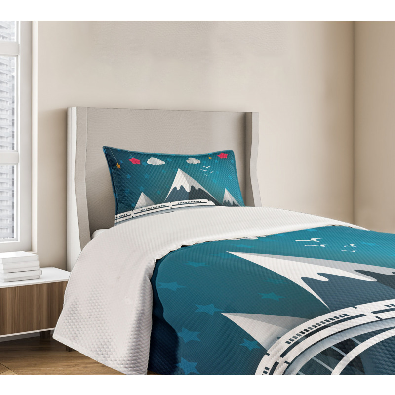 Cartoon Style Mountains Bedspread Set