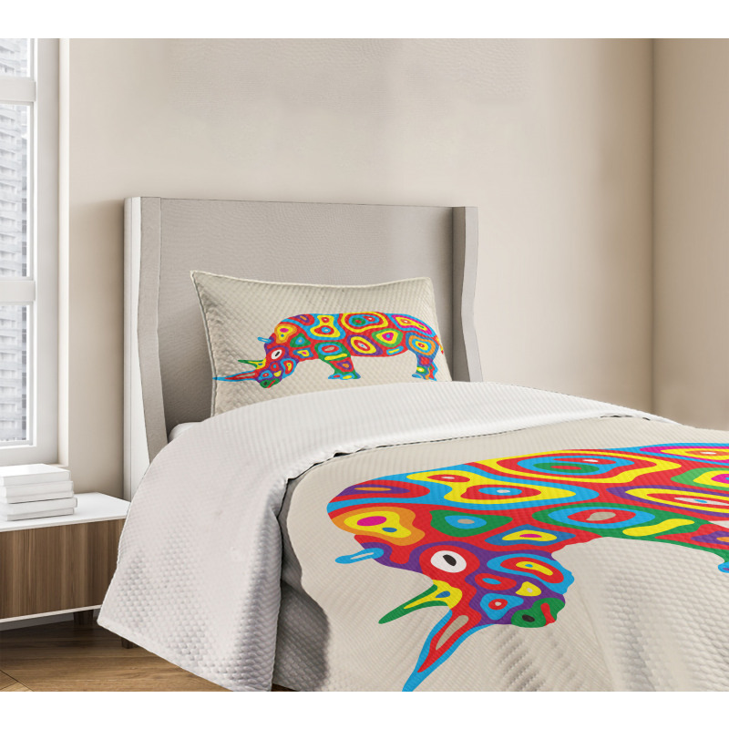 Rainbow Colored Motifs Animal Bedspread Set