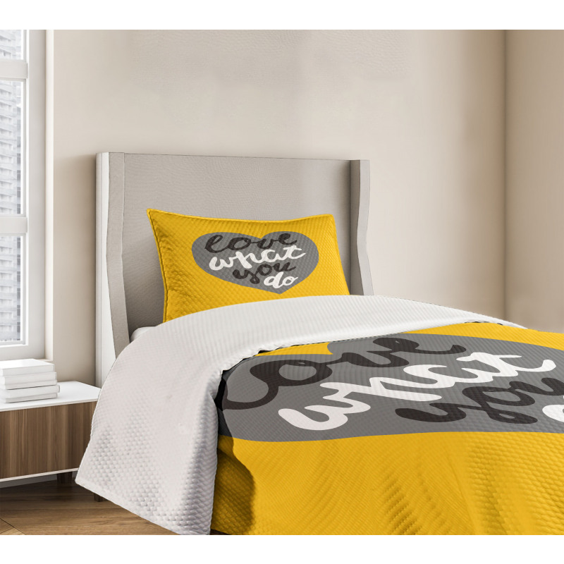 Greyscale Heart on Yellow Bedspread Set