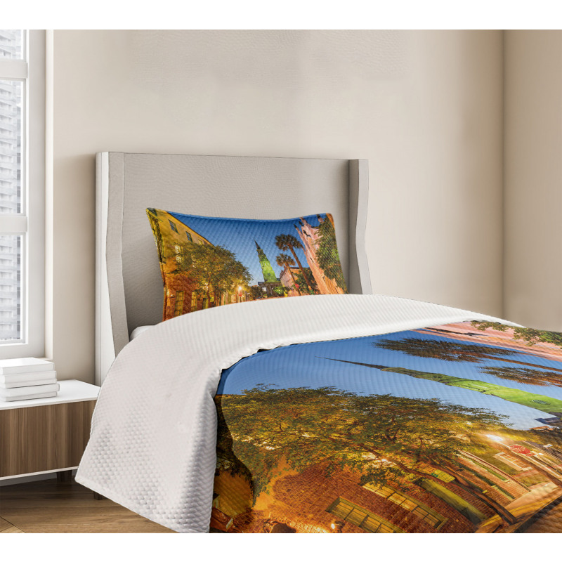 Street at Sunset Scene Bedspread Set