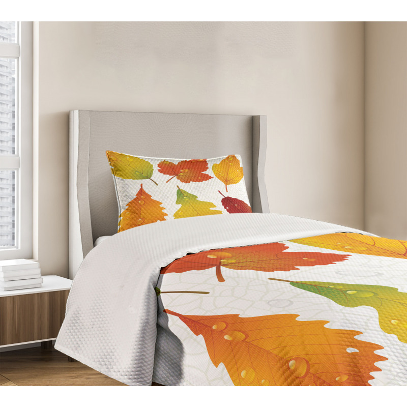 Realistic Dried Leaves Falling Bedspread Set