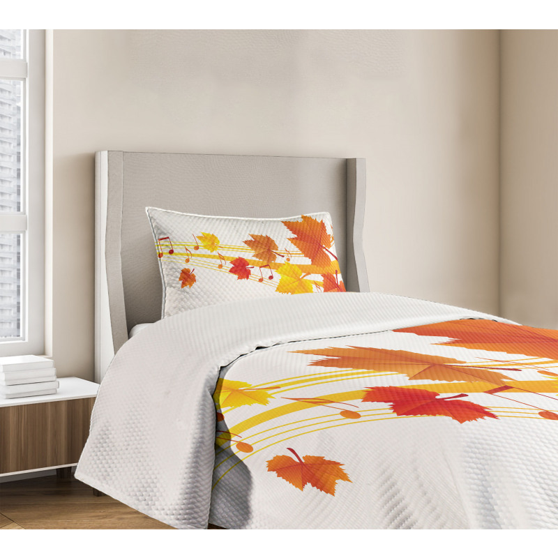 Dried Leaves Musical Notes Bedspread Set