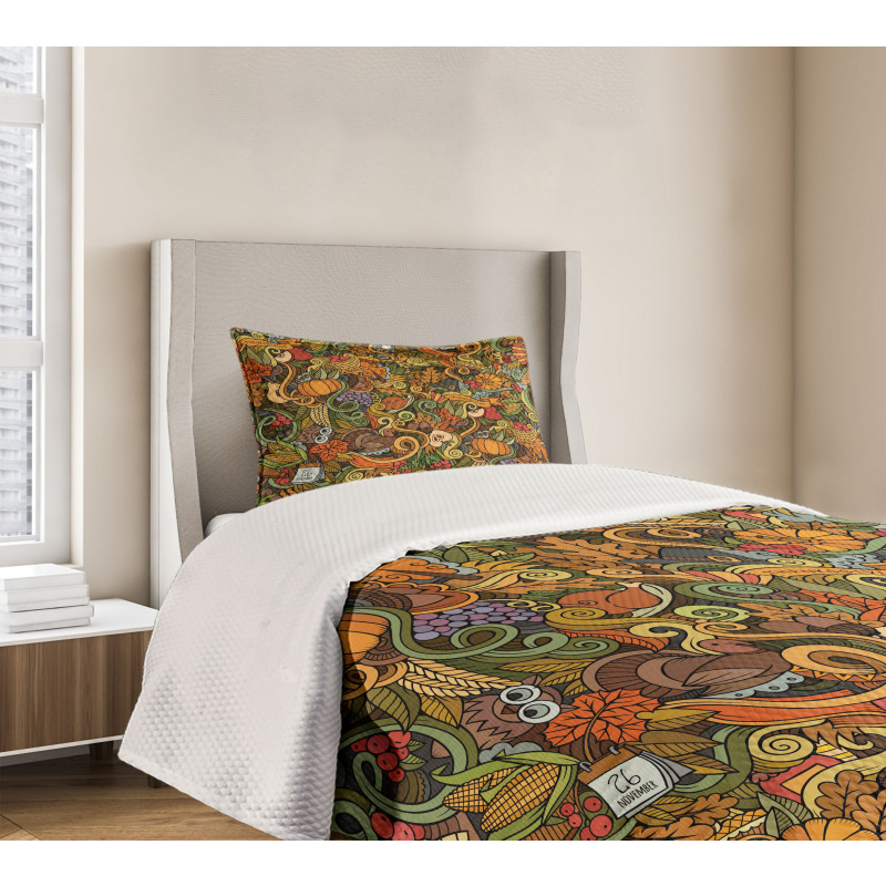 Hand-drawn Art Thanksgiving Bedspread Set