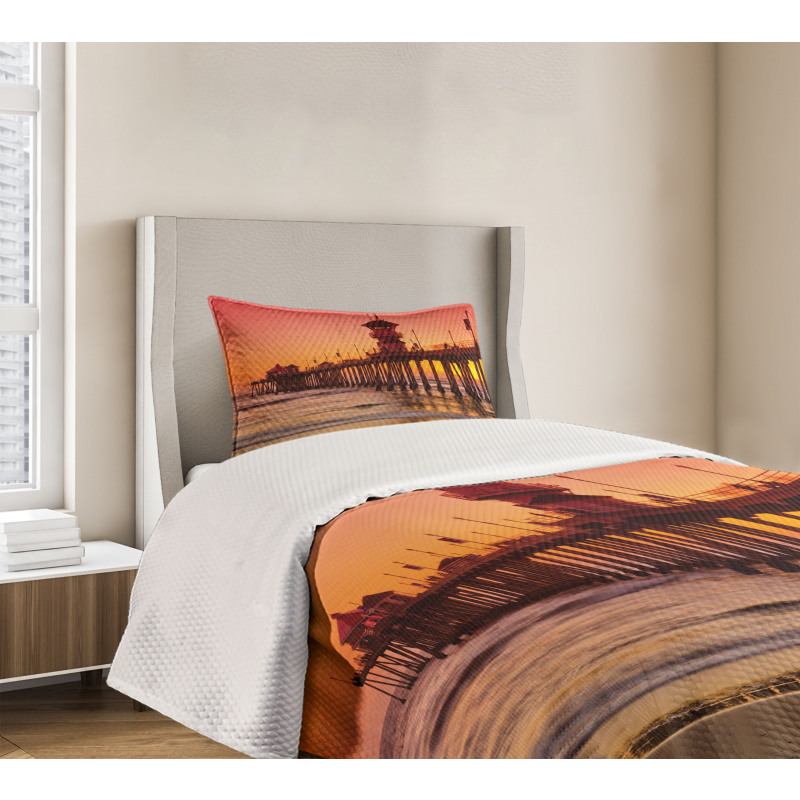 Huntington Beach Pier Sunset Bedspread Set