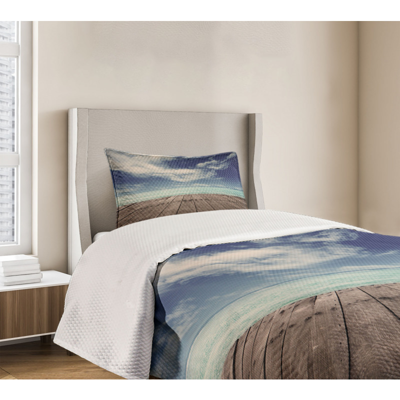 Ocean Cloudy Sky Wooden Pier Bedspread Set