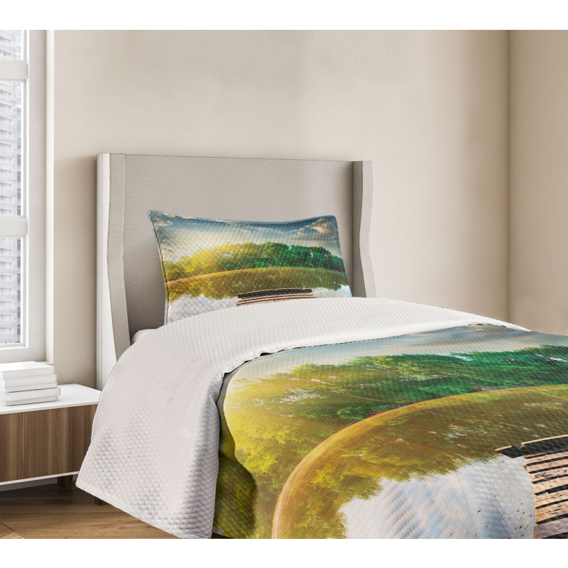 Old Pier Tranquil Sunrise Lake Bedspread Set