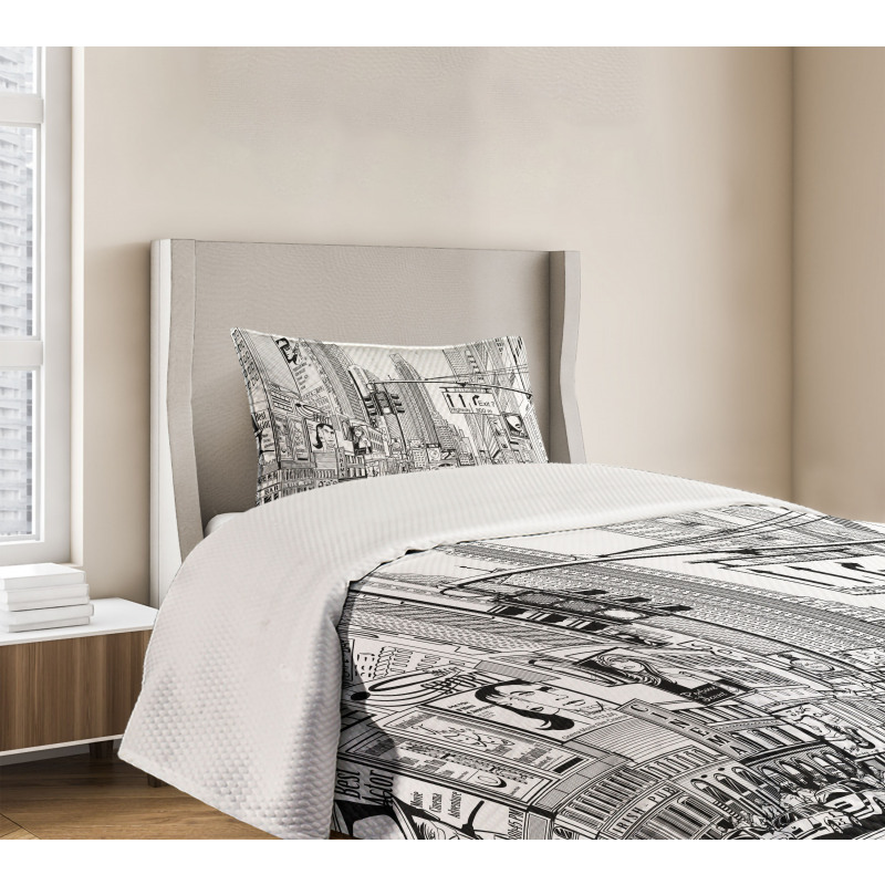 Street of New York Urban Sketch Bedspread Set