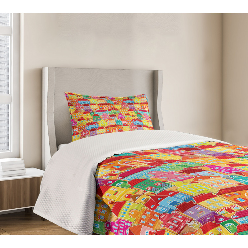 Colorful Houses Bedspread Set