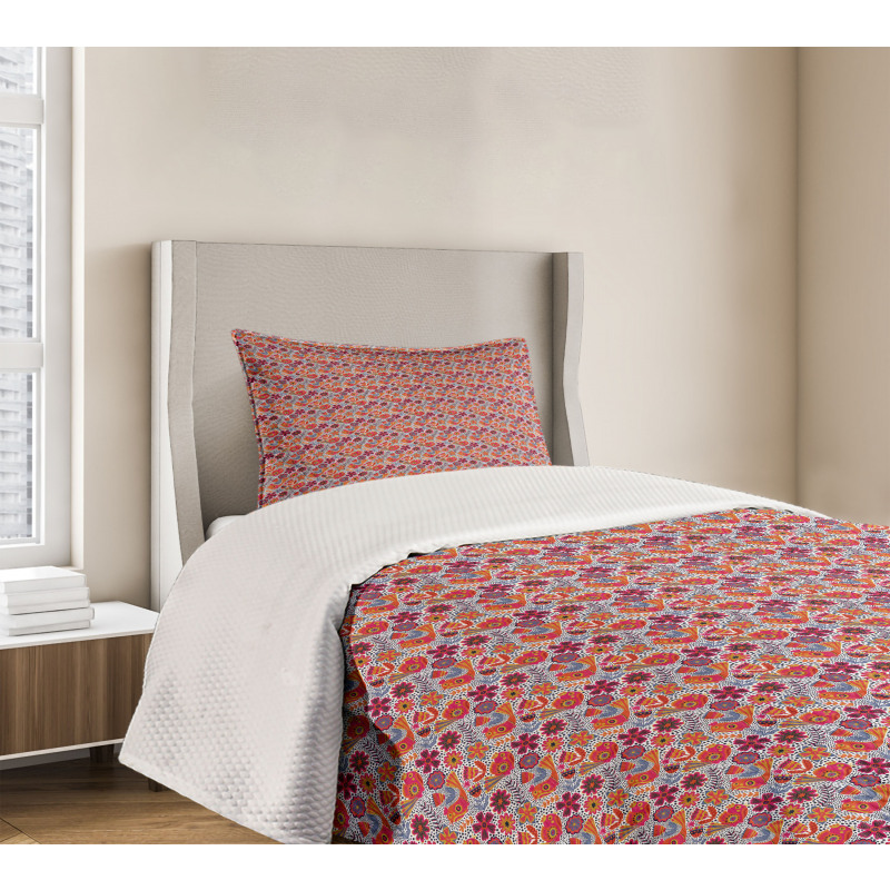 Chaotic Floral Spring Bird Bedspread Set