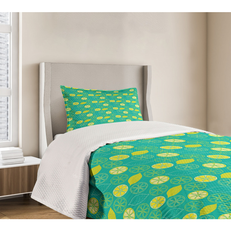 Pattern Citrus Lemons Bedspread Set