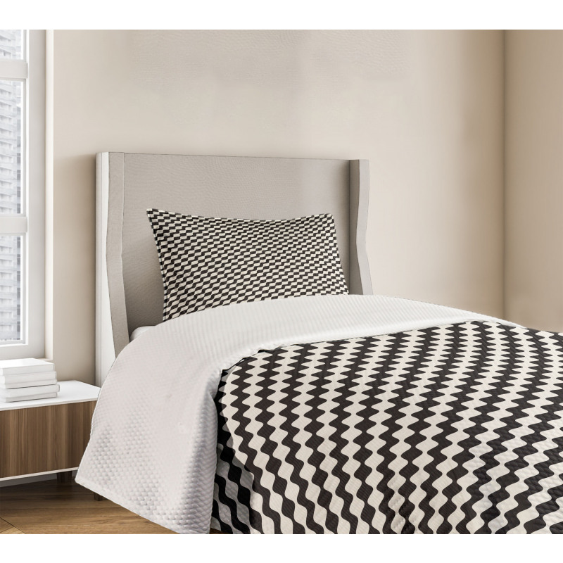 Monochromatic Wavy Stripes Bedspread Set