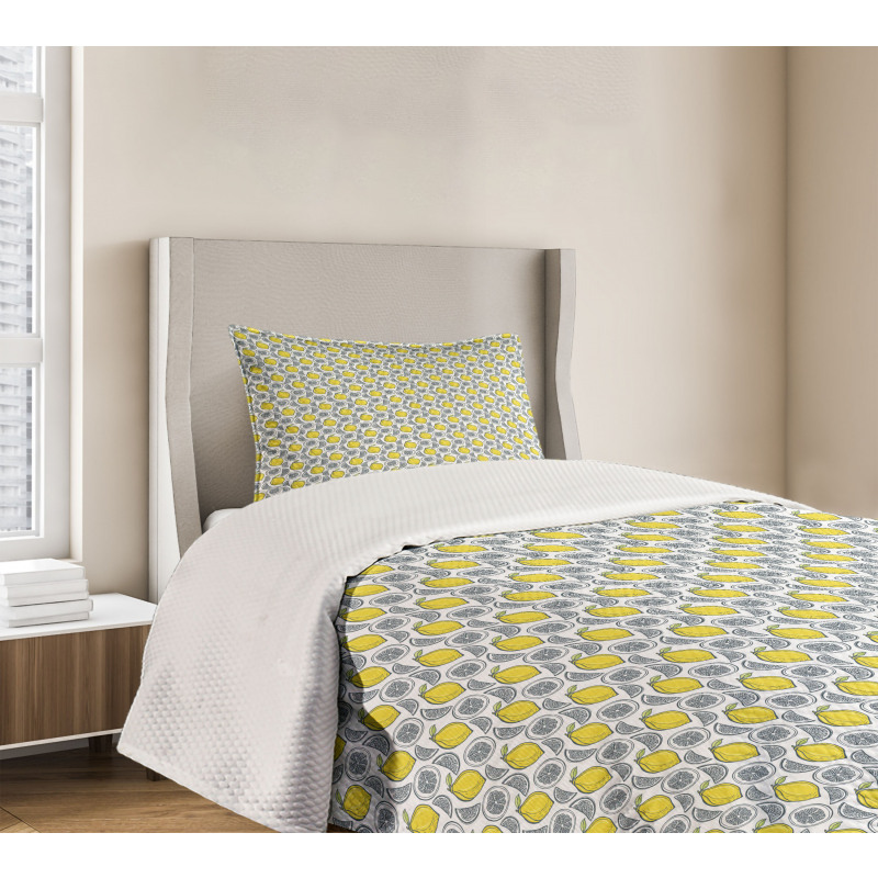 Hand Drawn Lemons Bedspread Set