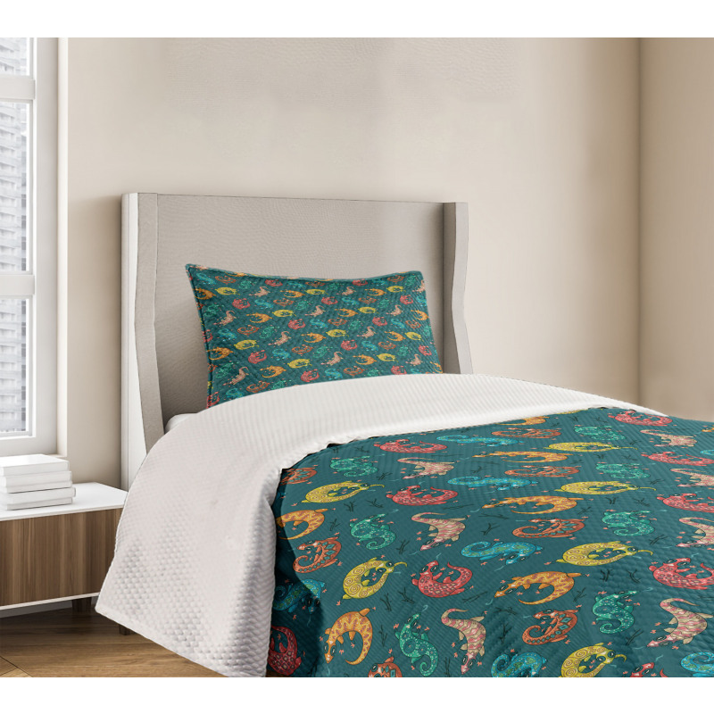 Bohemian Colorful Lizards Bedspread Set