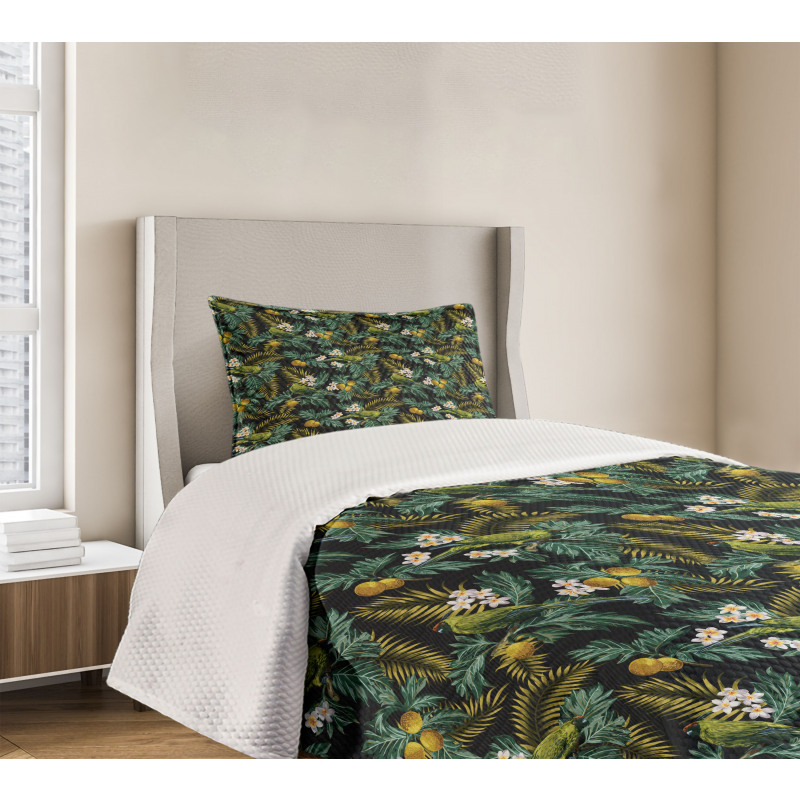 Palm Plumeria and Bird Bedspread Set