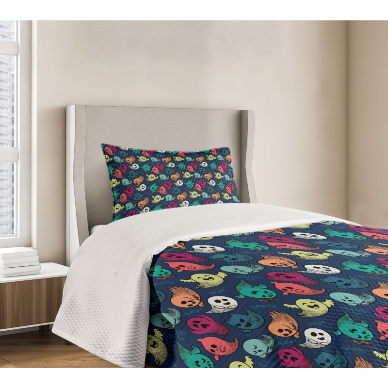 Colorful Spooky Ghosts Bedspread Set