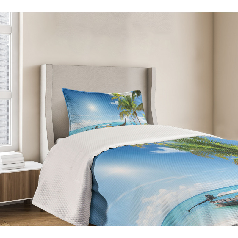 Wooden Boat on Exotic Beach Bedspread Set