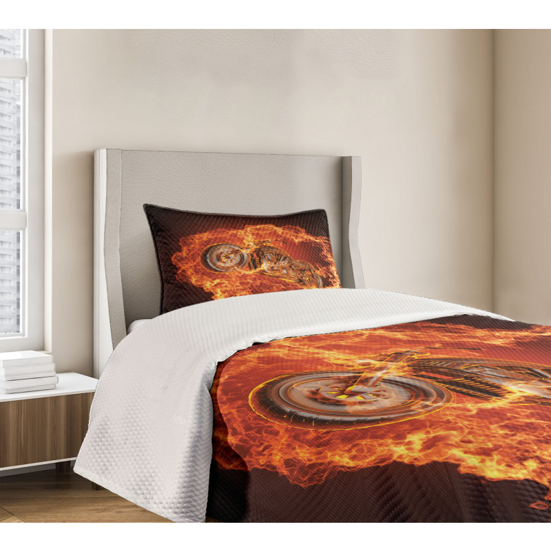 Motorbike in Fire Bedspread Set