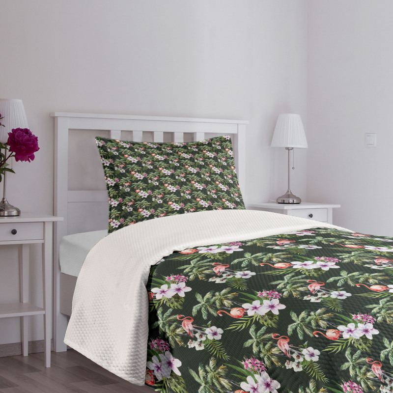 Exotic Flamingo Bouquet Bedspread Set