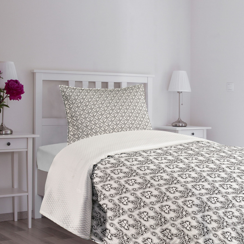Monochrome Antique Ornate Bedspread Set