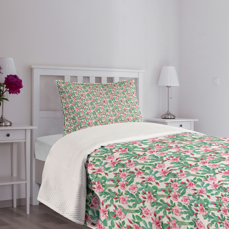 Rosebuds with Cactus Art Bedspread Set