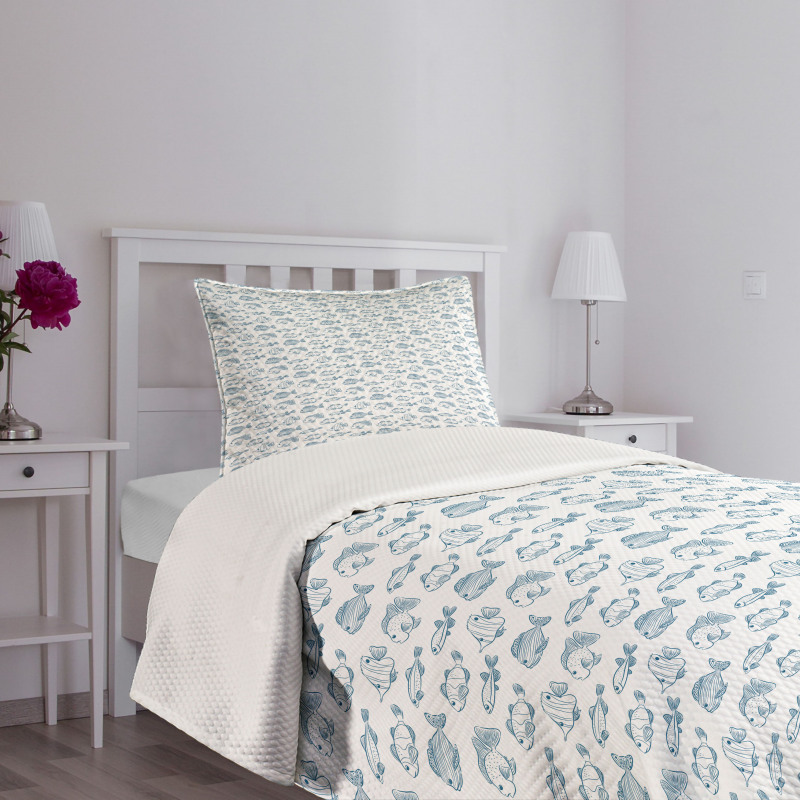 Outline Design Fish Design Bedspread Set