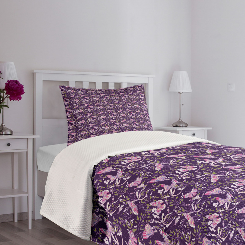 Butterflies Floral Branches Bedspread Set