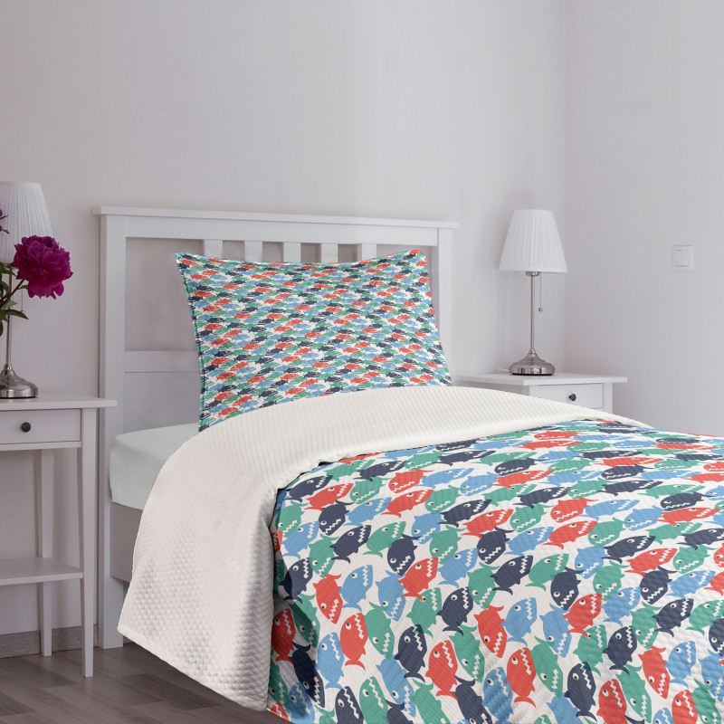 Colorful Cartoonish Piranha Bedspread Set