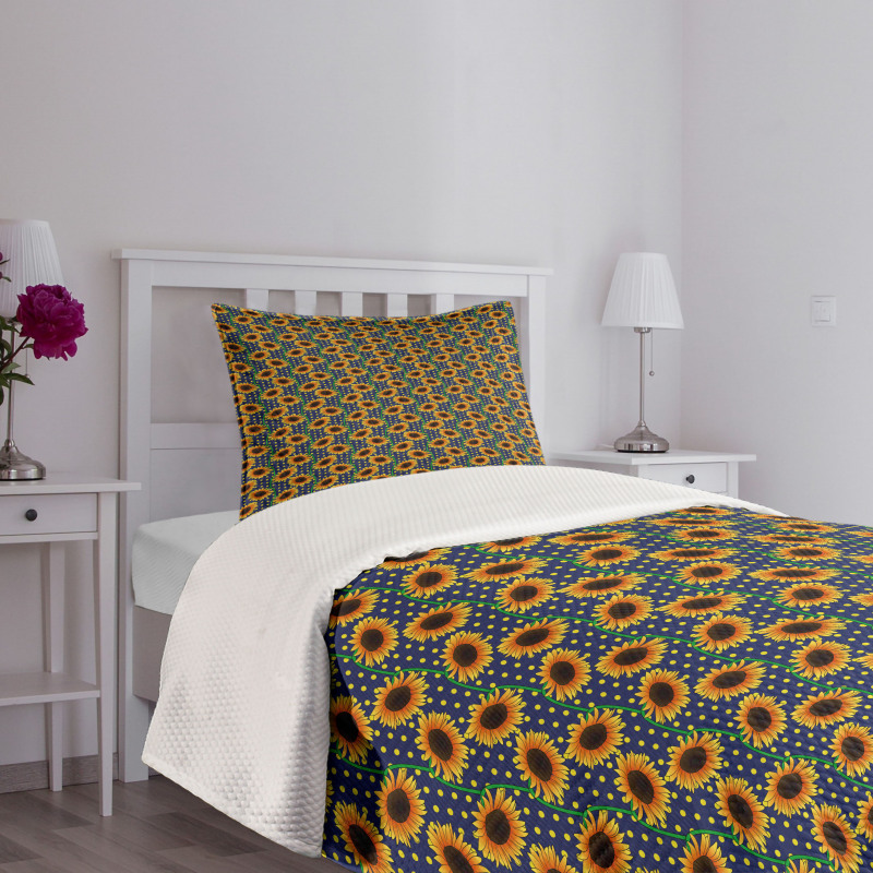 Sunflowers Polka Dots Bedspread Set