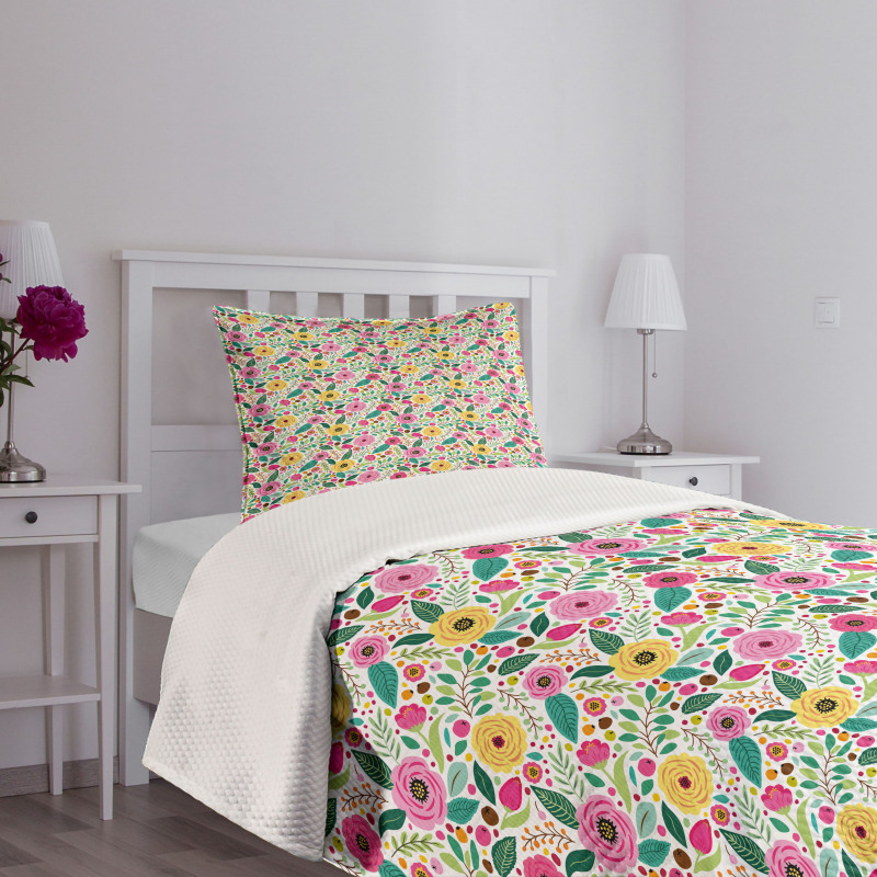 Doodle Peonies Berries Leaves Bedspread Set