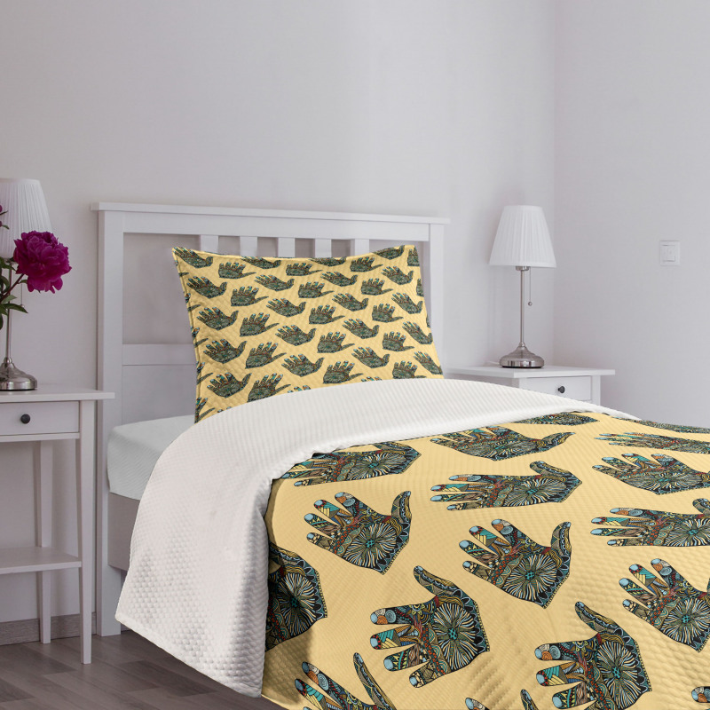 Oriental Motifs on Hand Bedspread Set