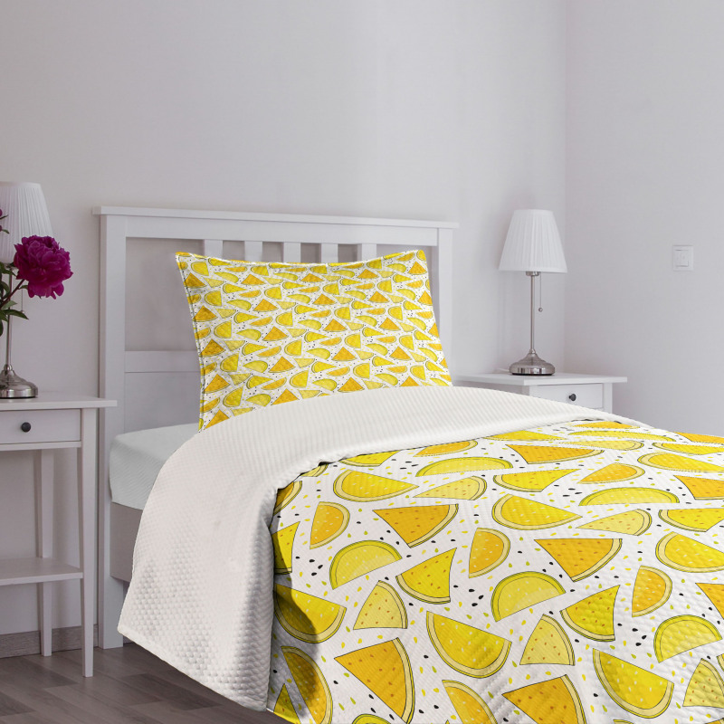 Yellow Color Palette Slices Bedspread Set