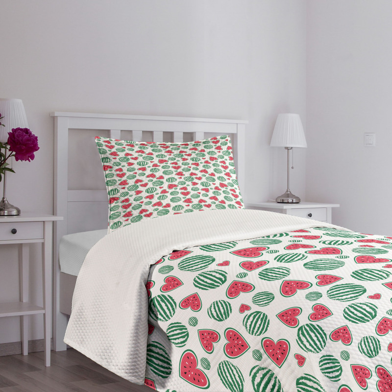 Watermelon Fruit Heart Slices Bedspread Set