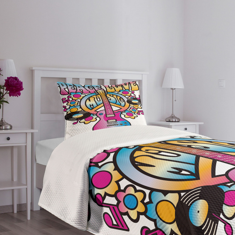 Peace Love Vinyl Music Bedspread Set