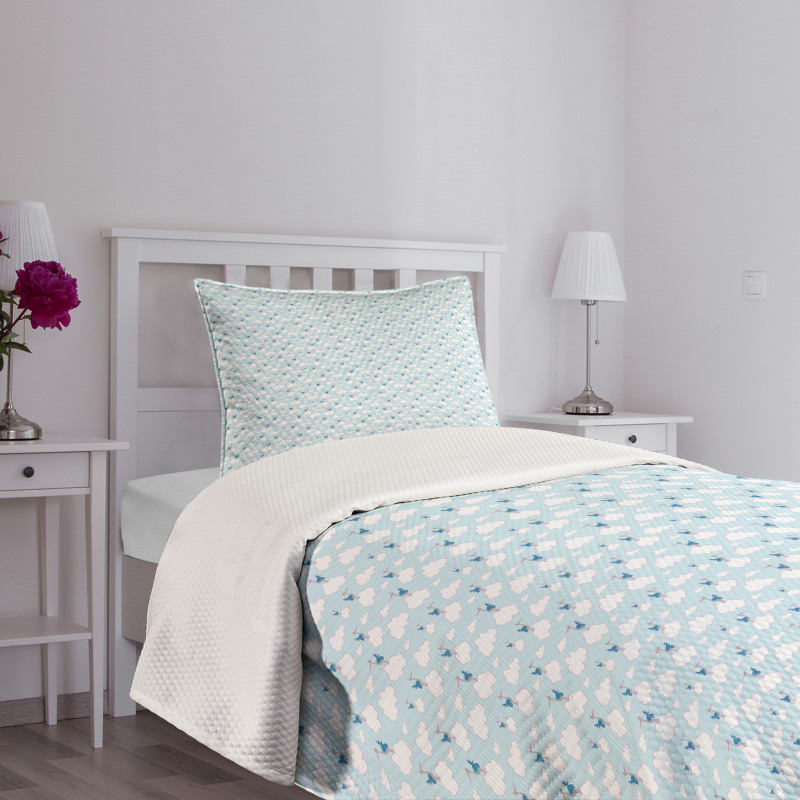 Clouds and Storks in Sky Bedspread Set