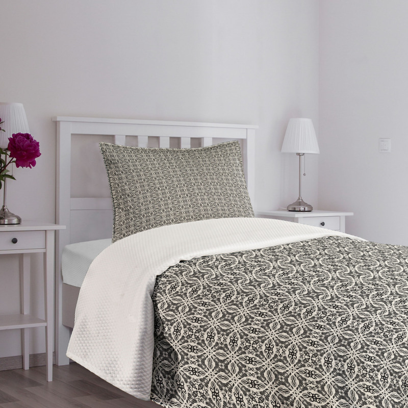 Monochrome Abstract Floral Bedspread Set