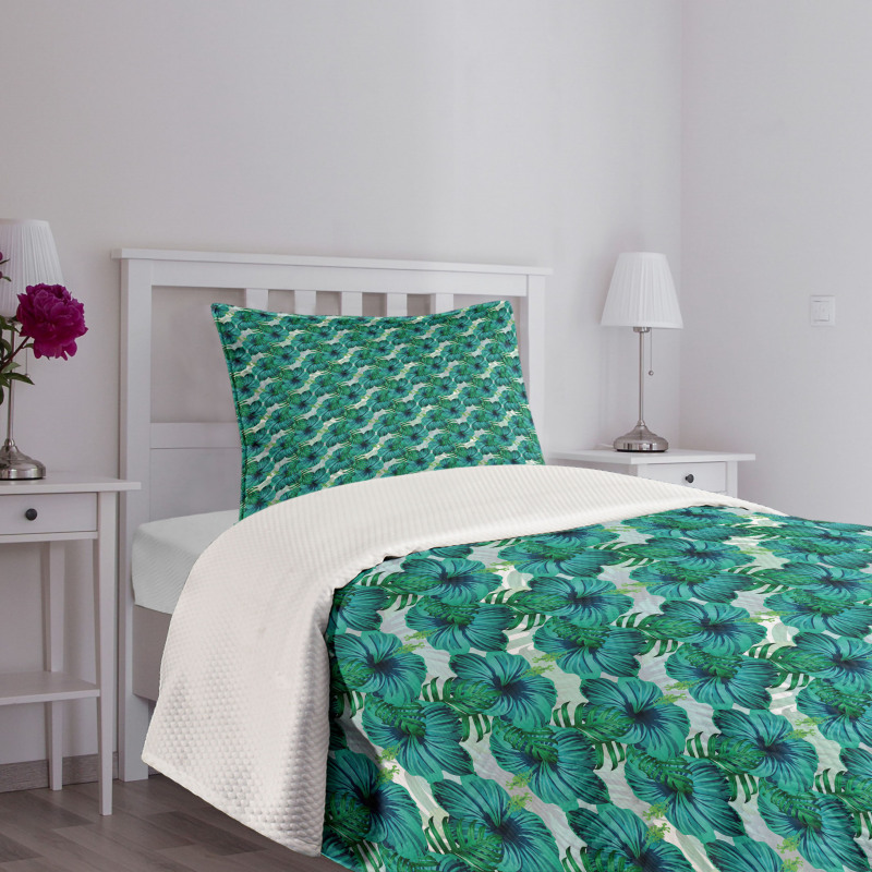 Aloha Summer Leaves Hibiscus Bedspread Set