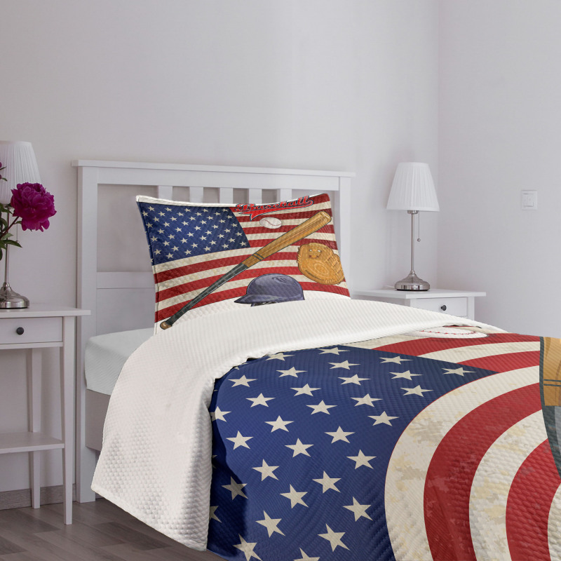 USA Flag and Baseball Bedspread Set