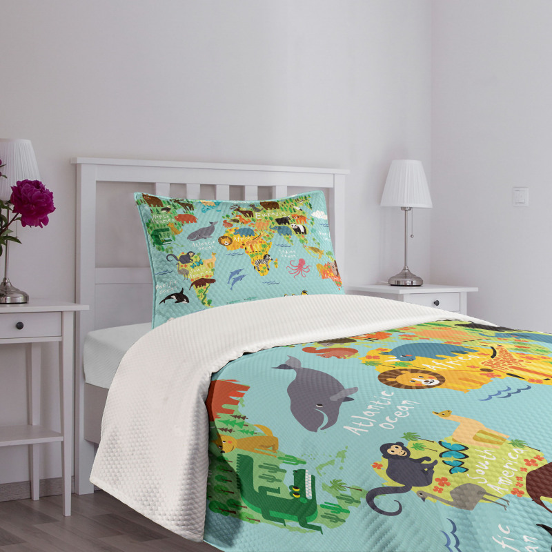 Animal Map of the World Bedspread Set